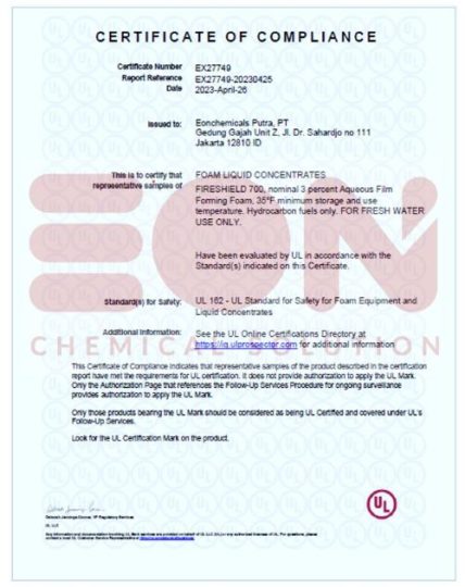 sertifikat UL 162 fire foam afff 3