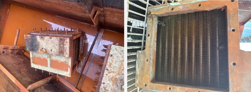 Permukaan air cooler auxiliary engine sebelum dan sesudah aplikasi Eon ACC 500
